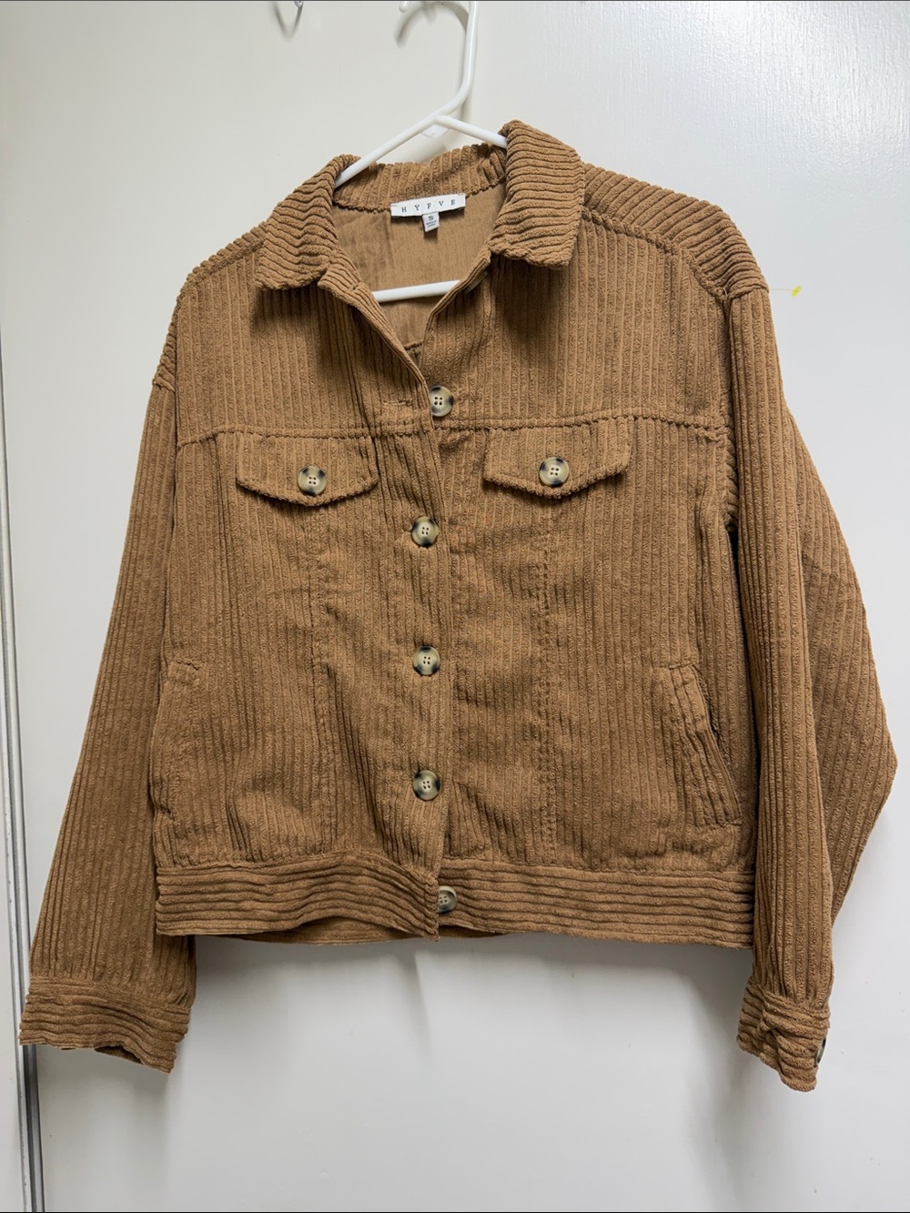 HYFVE Corduroy Button Jacket in Tan Brown